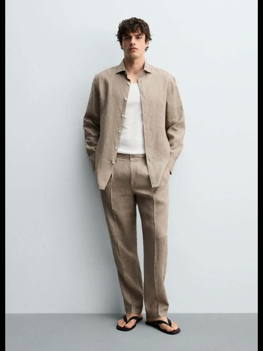 ZARA, Sand, 100% LINEN REGULAR FIT PANTS, US 34